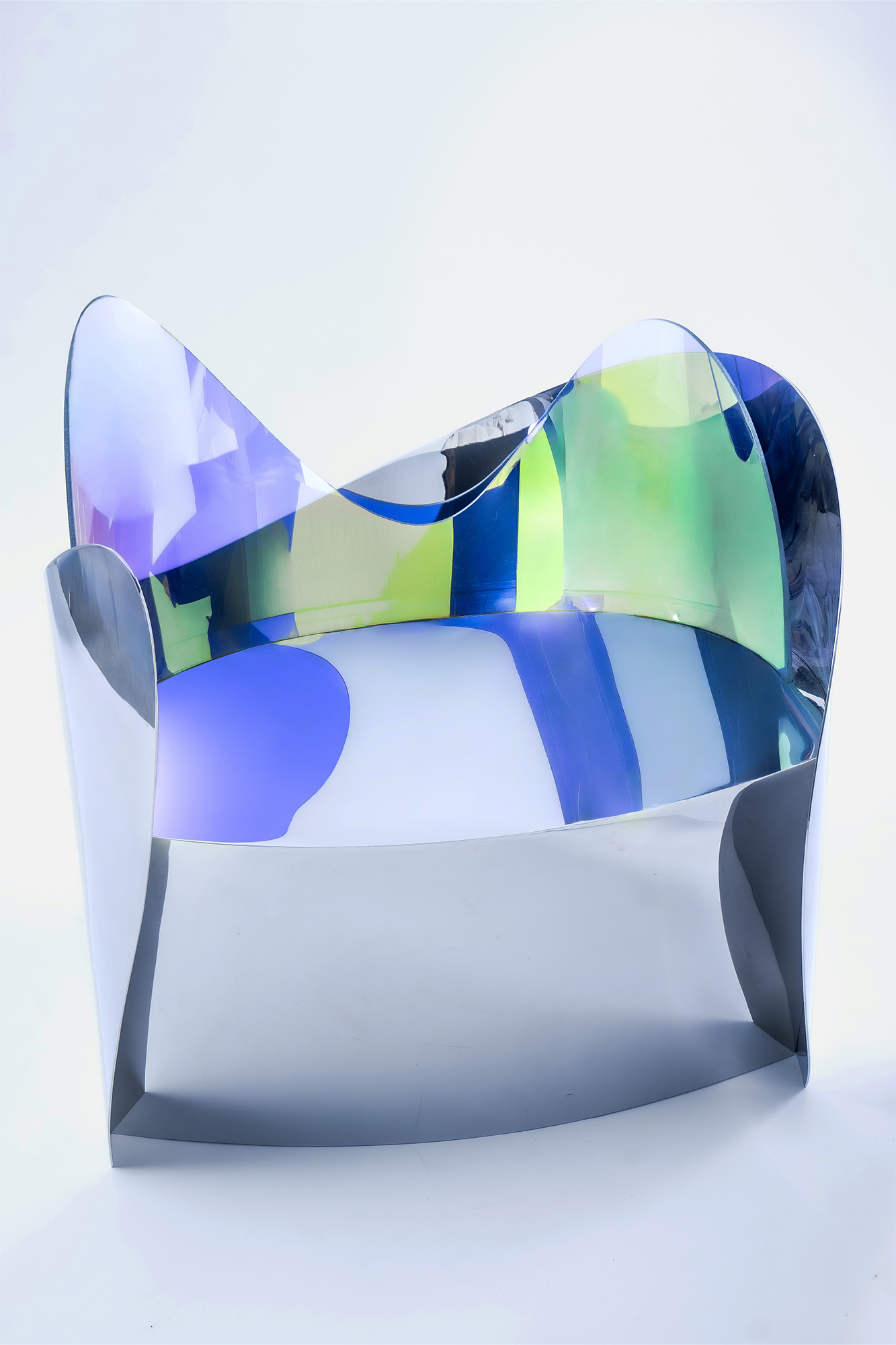 Armchair A01 by ODA LIK – sculptural armchair in dichroic glass and mirror-polished steel.