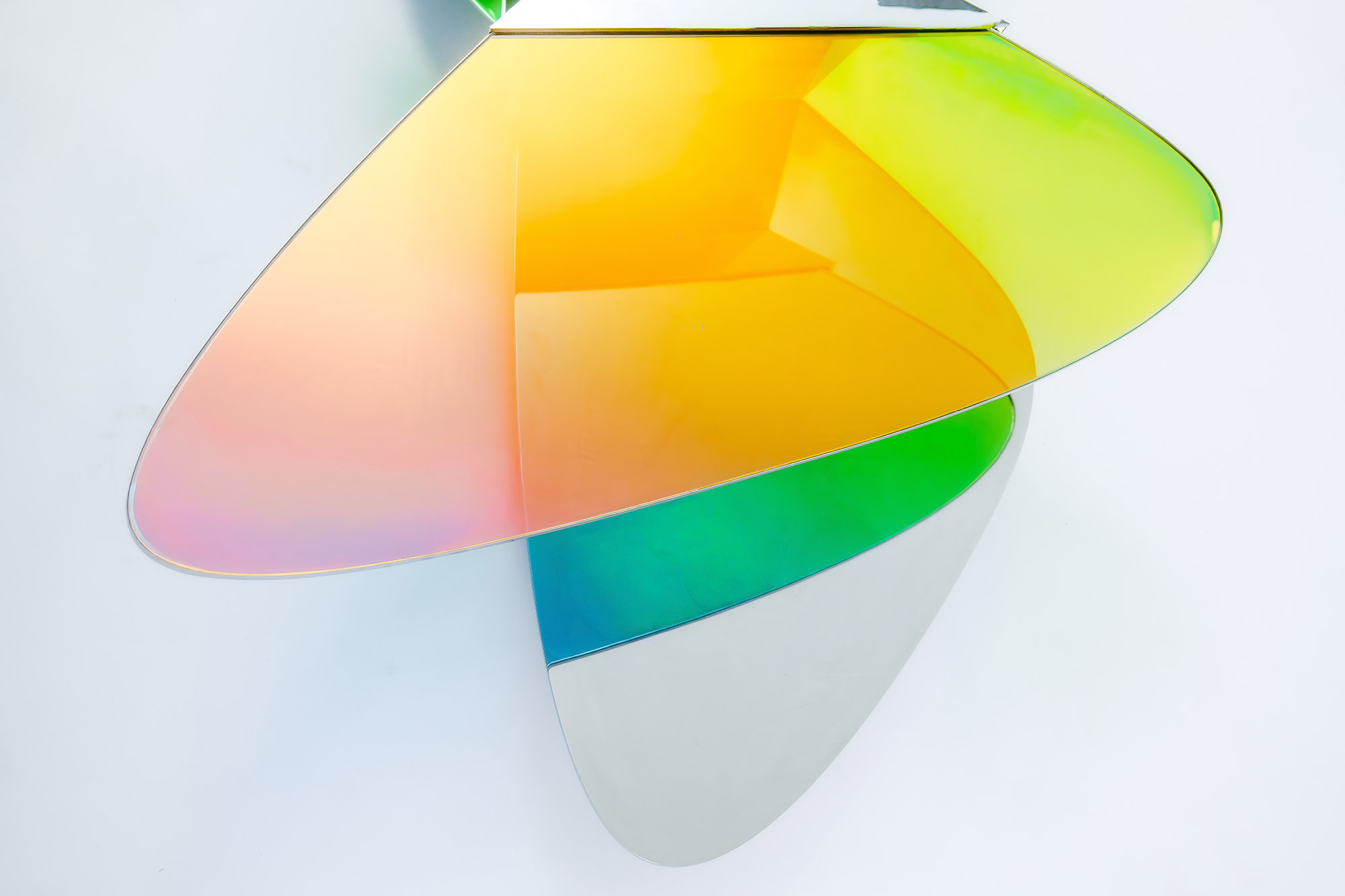 Low Table LT02 by ODA LIK – layered glass panels with vivid green reflections