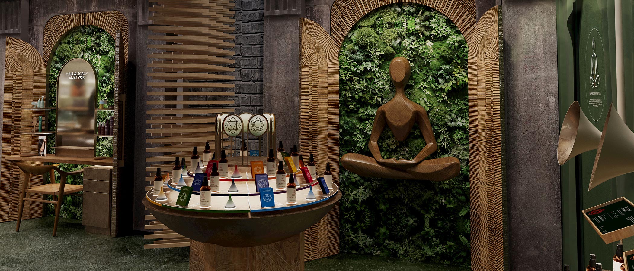 Aveda Aroma Lab interior – chakra-inspired architecture and fragrance design by ODA LIK