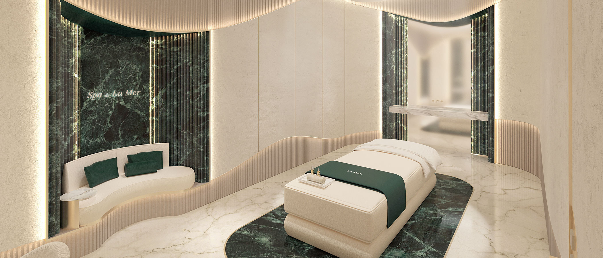 La Mer Treatment Suite interior – sculptural light and refined textures by ODA LIK